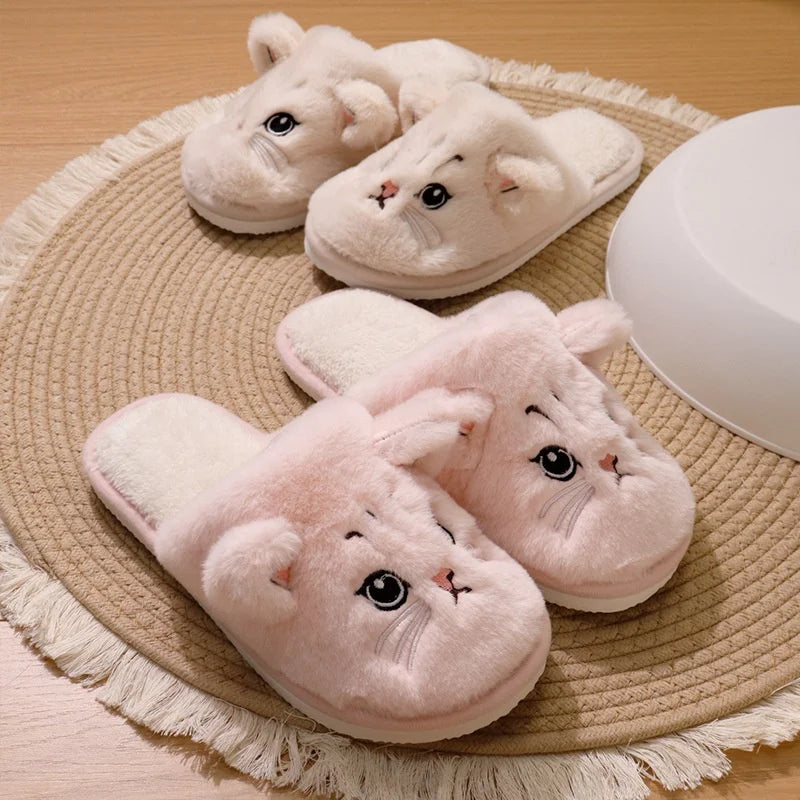 Cute Cat Cotton Slippers – Warm Anti-Slip Indoor Home Shoes