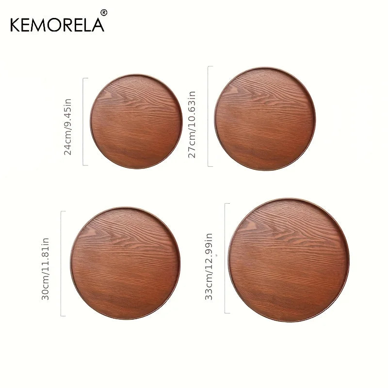 Round Acacia Wood Serving Tray – Farmhouse Candle Holder, 4 Sizes