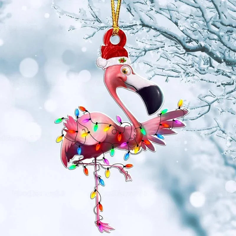 Acrylic Christmas Ornaments – Deer, Flamingo, Lion & Rooster