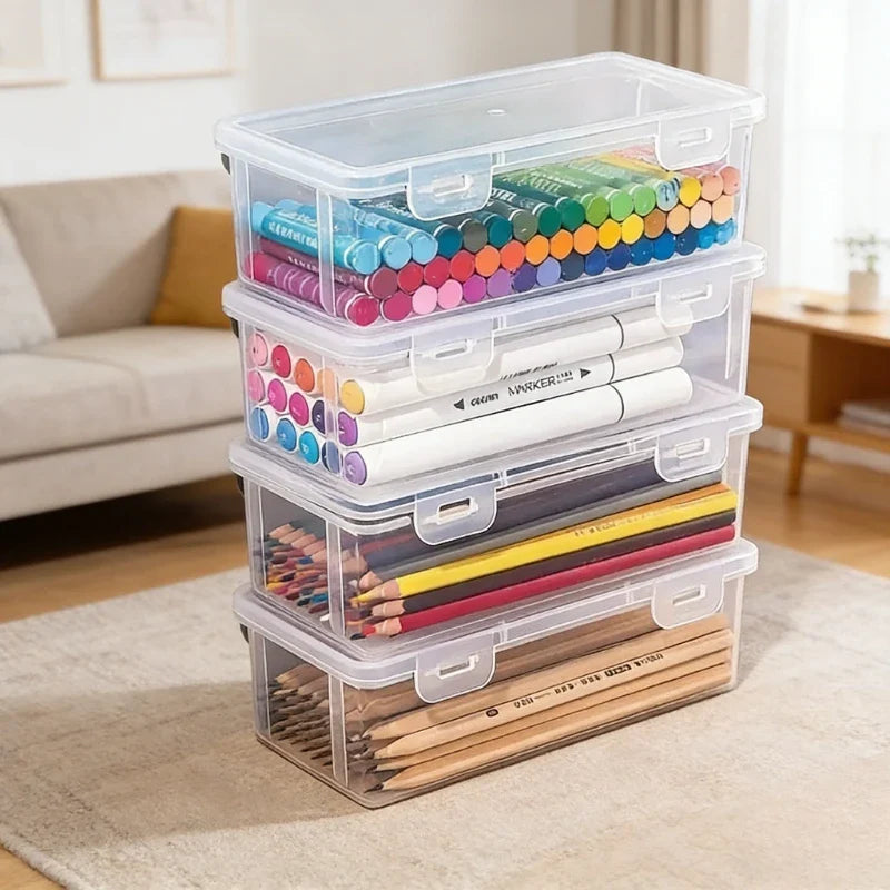 Clear Plastic Storage Boxes Lids Stackable Transparent Organizer