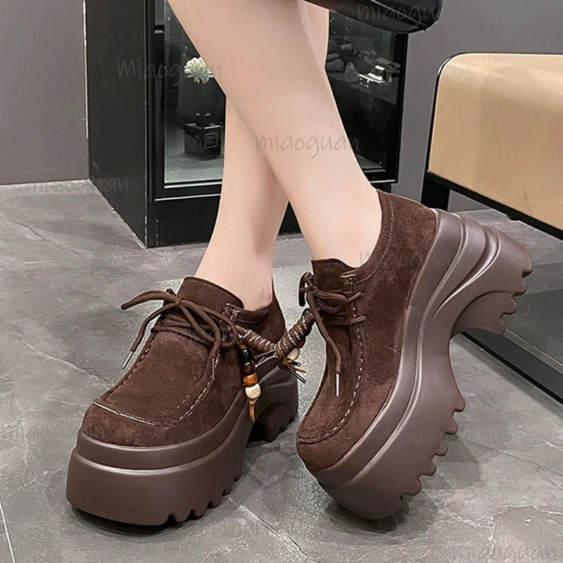 Women's Beaded Lace-Up Platform Pumps | Square Heel Shoes