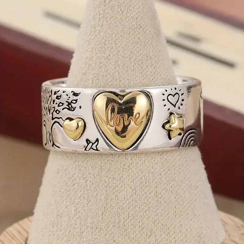 Huitan Two-Tone Heart Ring – Women's Statement Fashion Ring
