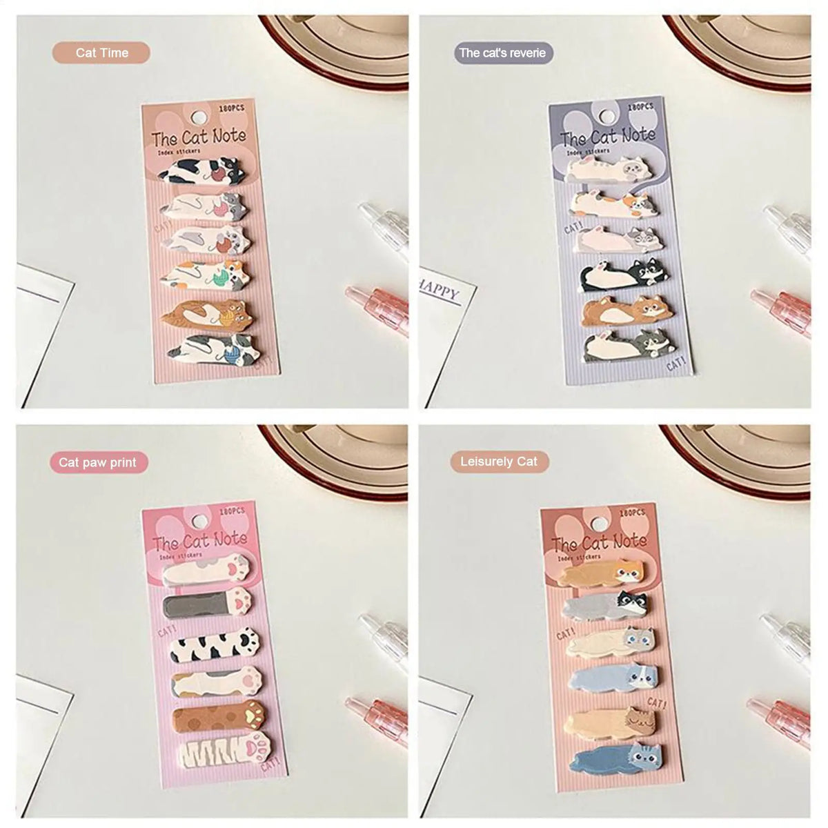 Cute Cat Sticky Notes – 180 Sheets Cartoon Memo Pads