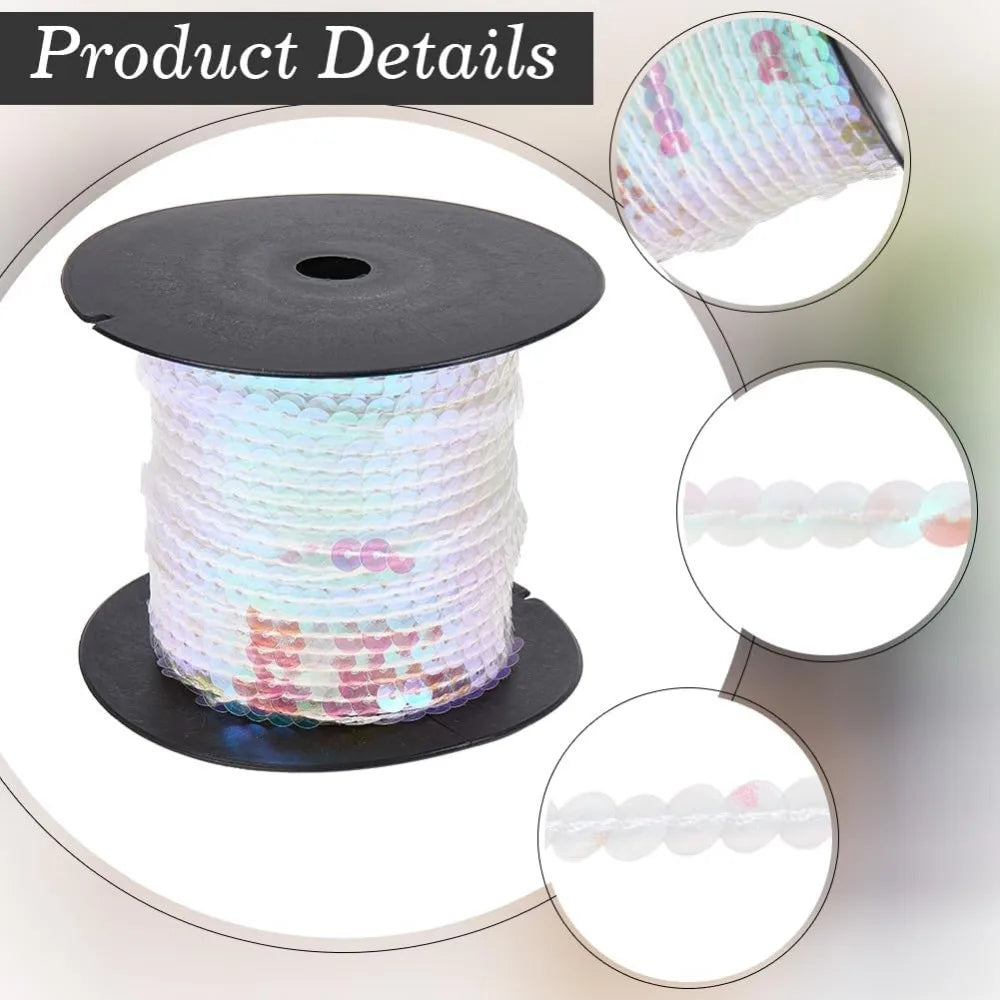 Clear AB Sequin Ribbon Trim 6mm 100 Yards | Iridescent PVC