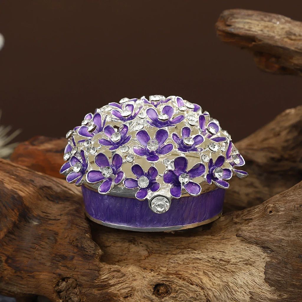 Purple Crystal Flower Jewelry Box | Magnetic Clasp Trinket Box
