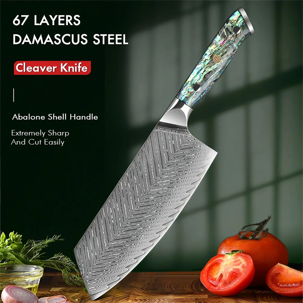 Handmade 67-Layer Damascus Steel Cleaver Knife | Kitchen Slicer
