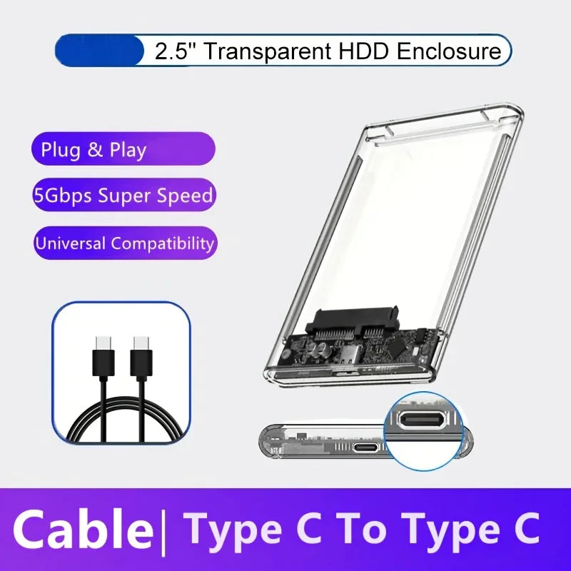Transparent Mobile External Hard Drive Case SATA USB 3 0 C Harddisk
