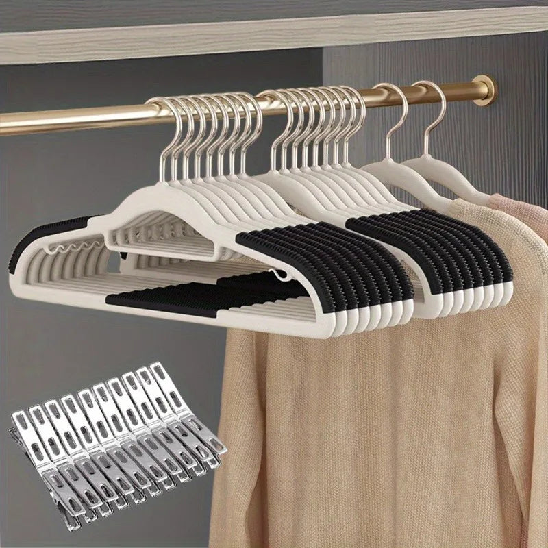 10 hangers+20 Clips Anti Slip Hangers Heavy Duty Velvet Clothing