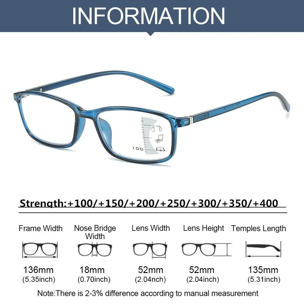 Retro Progressive Multifocal Reading Glasses Anti-Blue Light