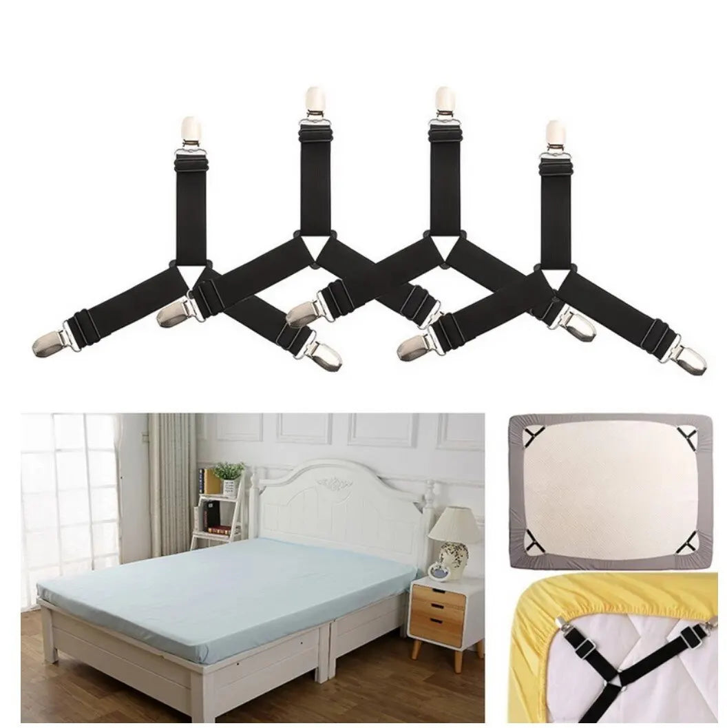 4-Pack Adjustable Bed Sheet Fasteners & Mattress Clip Grippers