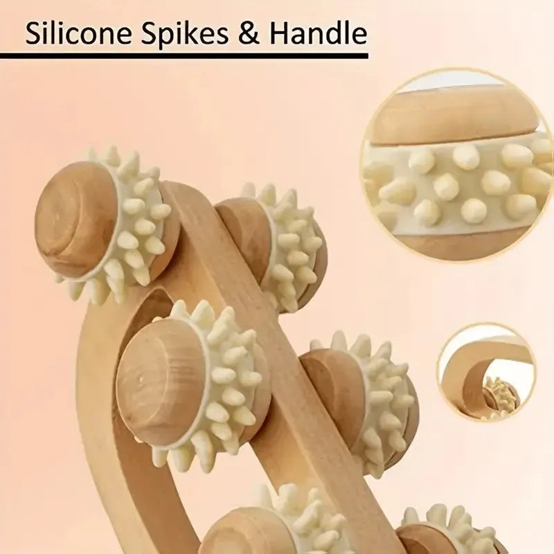 Wooden Massage Roller – Neck, Back & Leg Muscle Roller Tool