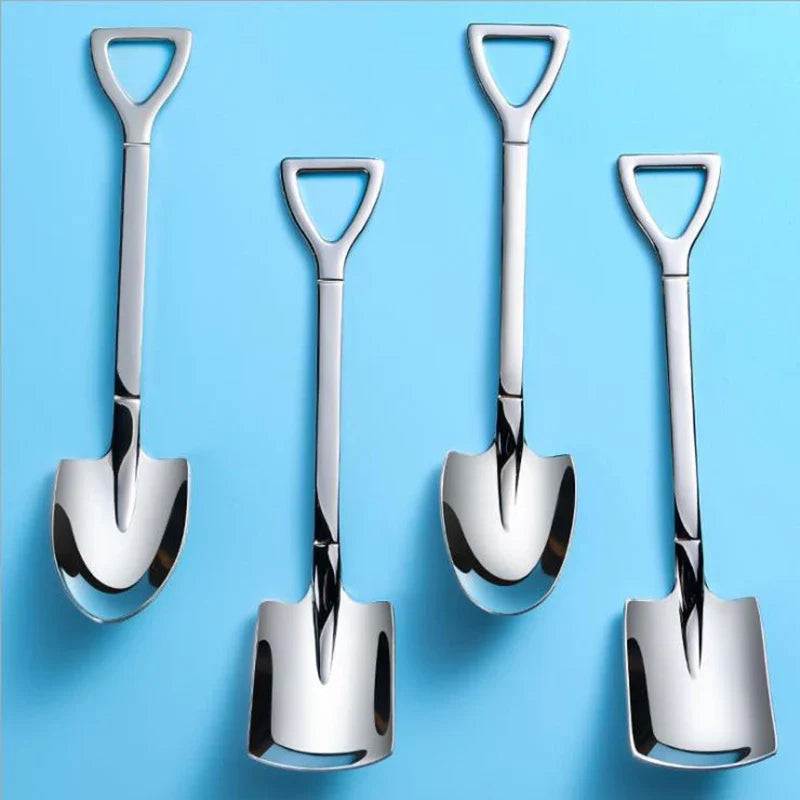 4-Piece Shovel Shape Stainless Steel Dessert Spoons Set
