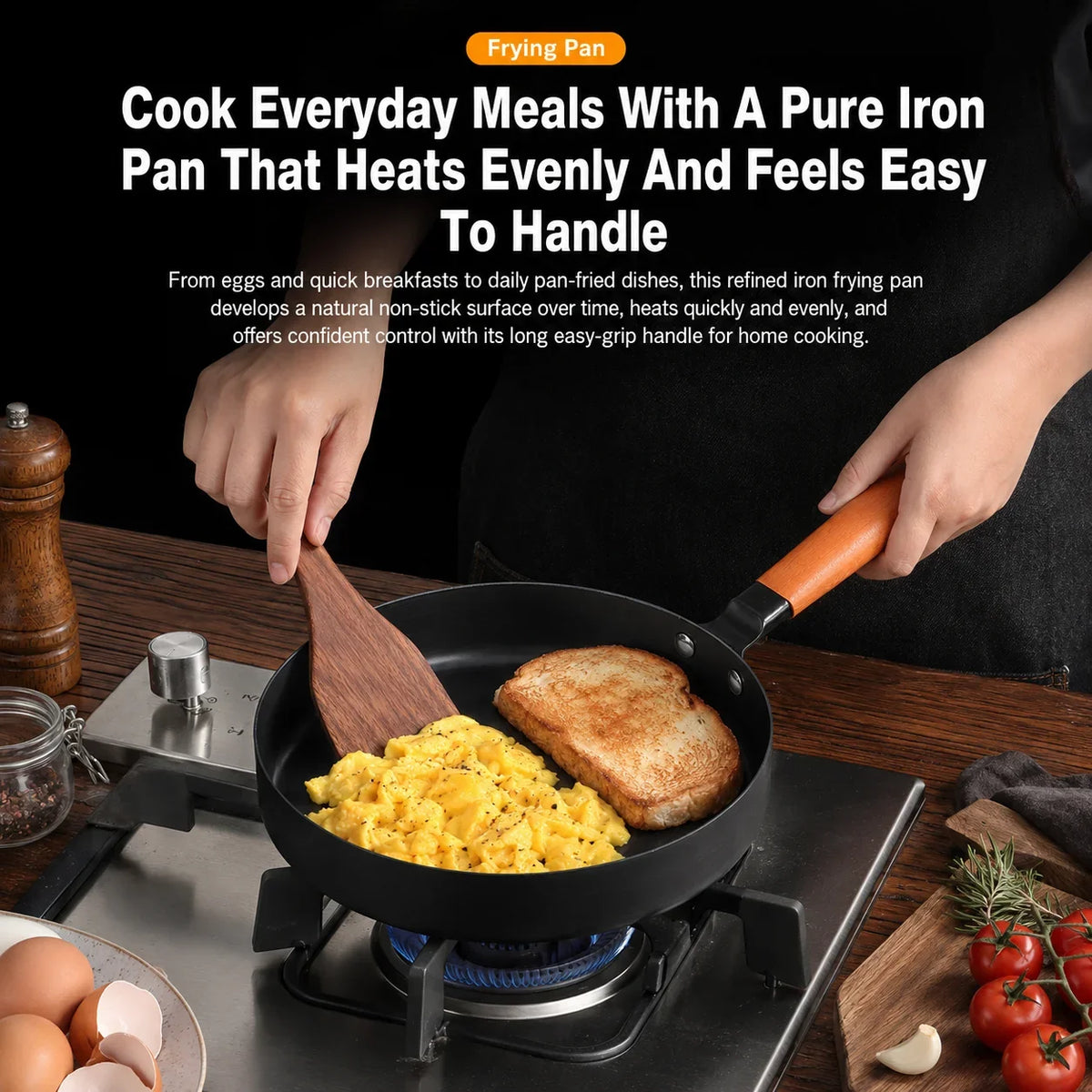 26cm Nitrided Iron Skillet – Japanese Nonstick Induction Frying Pan