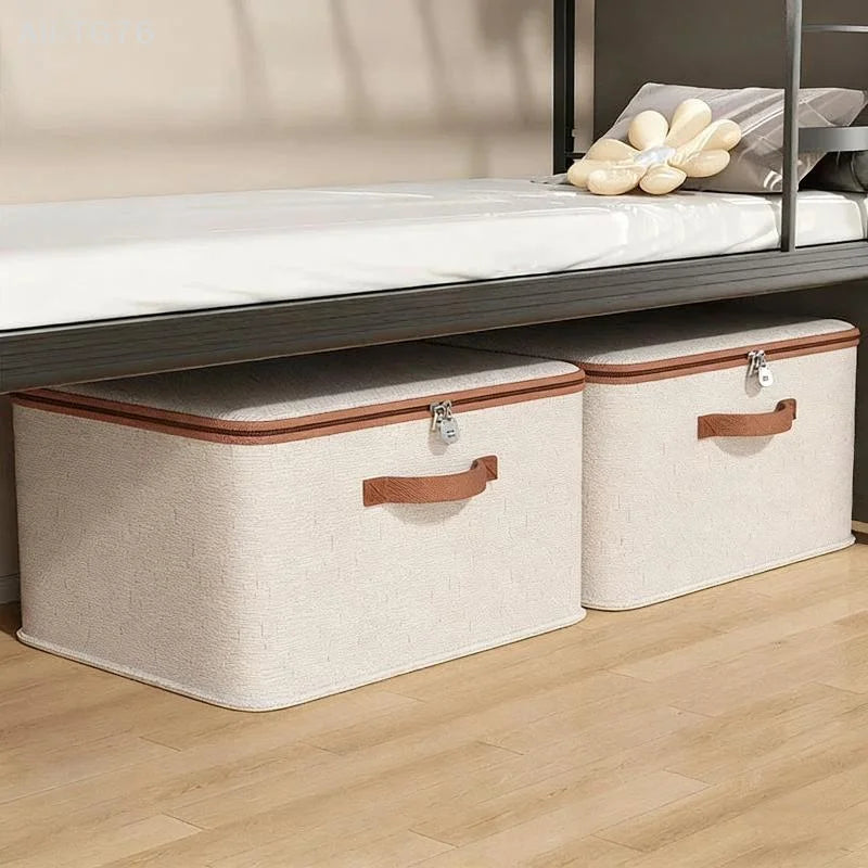 Foldable Zippered Clothes Storage Box | Cotton Linen Organizer