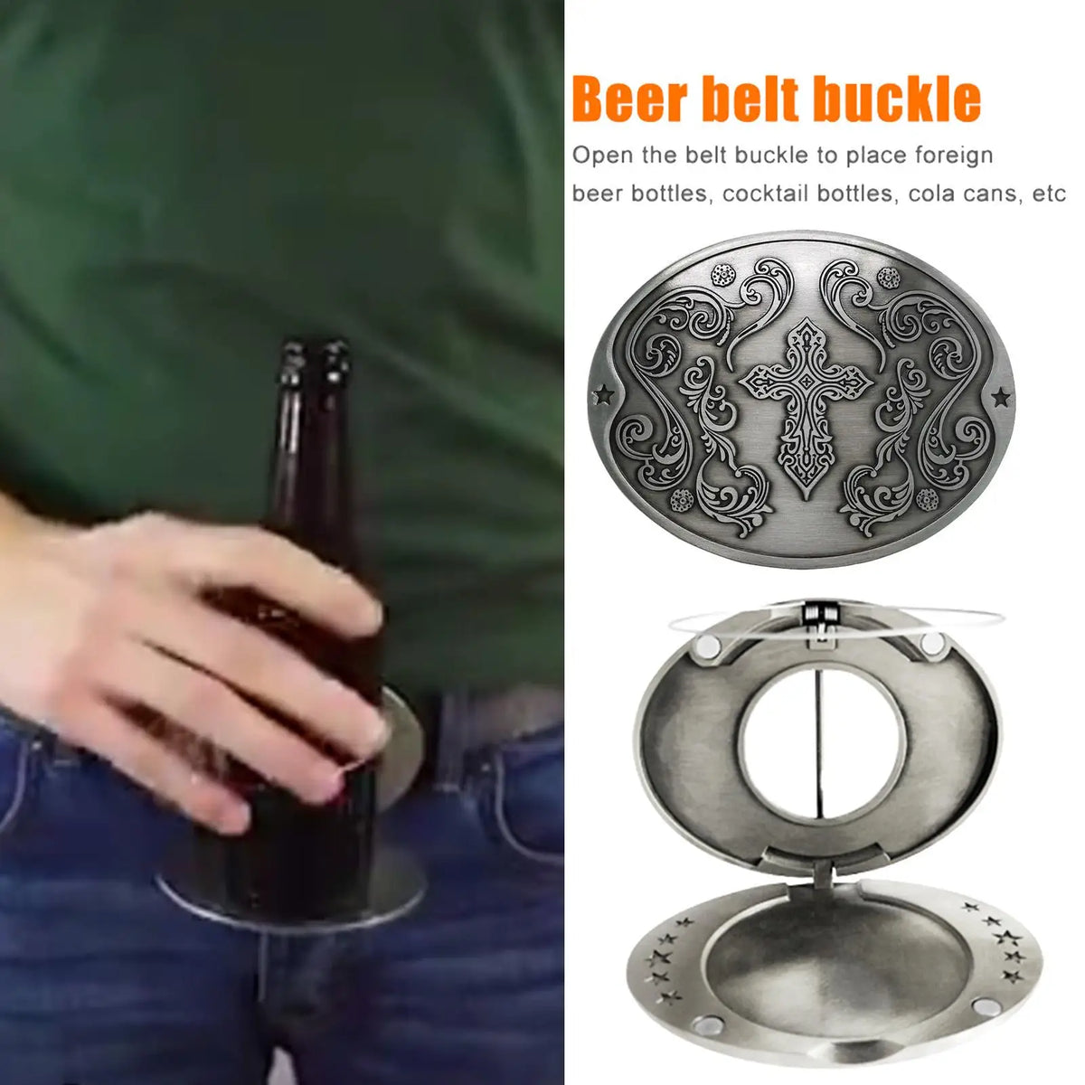 Beer Bottle Belt Clip Holder – Antique Bronze Metal Holster