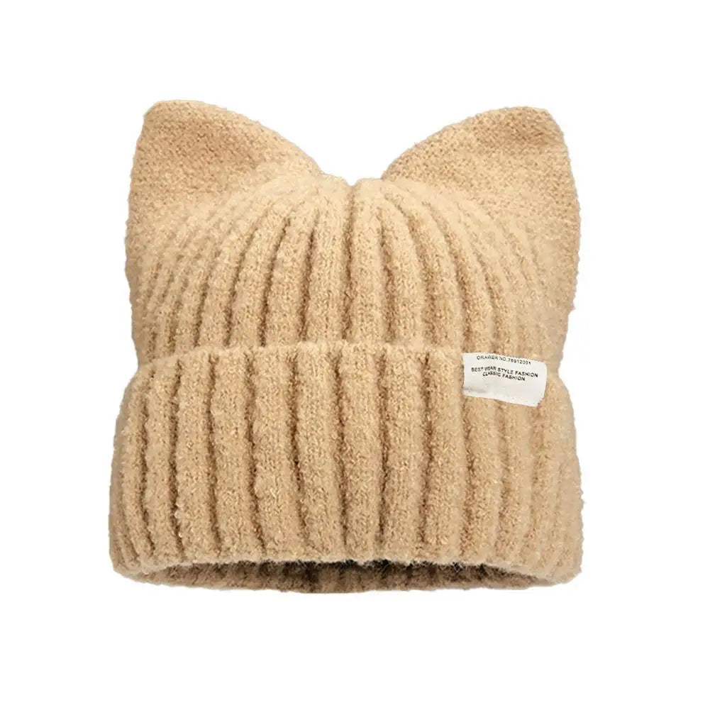 Cat Ear Knit Beanie Hat – Faux Fur Winter Cap for Women