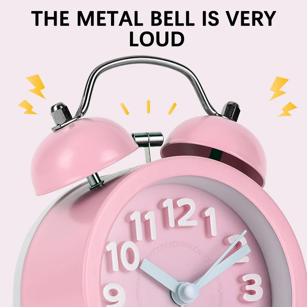 Retro Twin-Bell Alarm Clock | Silent Night Light Bedside Clock
