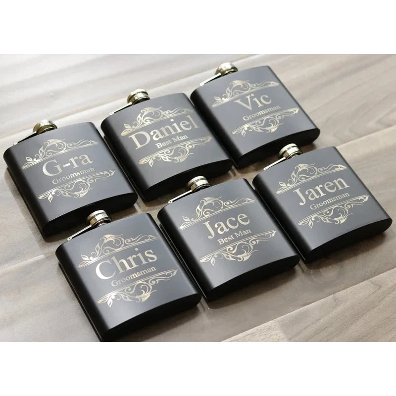 Personalized Engraved Black Flask | Groomsman Wedding Gift