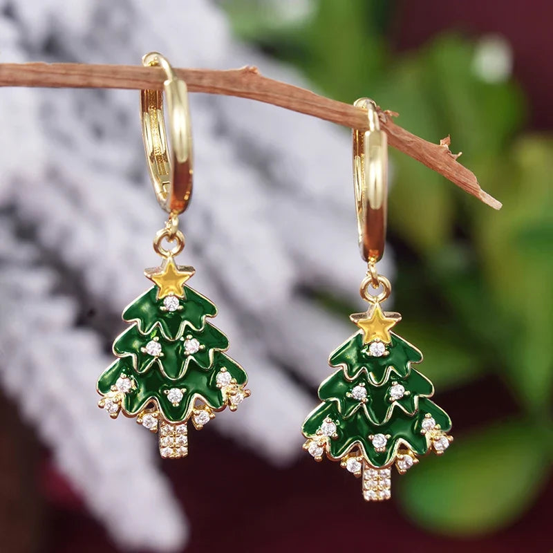 Huitan Christmas Tree Dangle Earrings – CZ Drop Jewellery