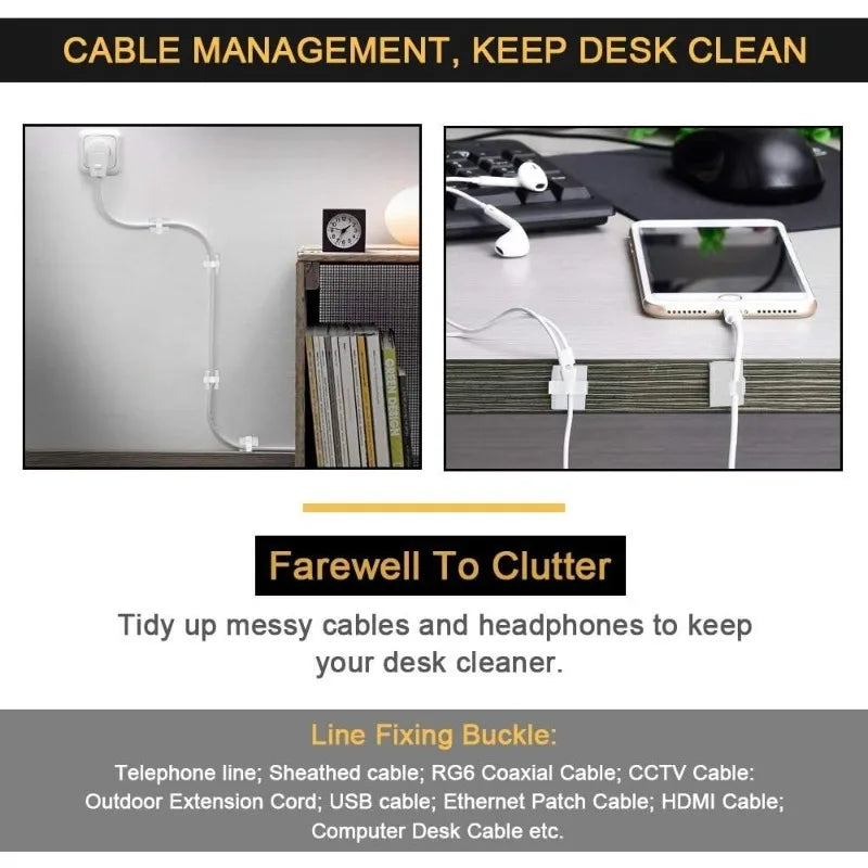 30-Pack Adhesive Cable Clips – Car, Home & Office Wire Organizer