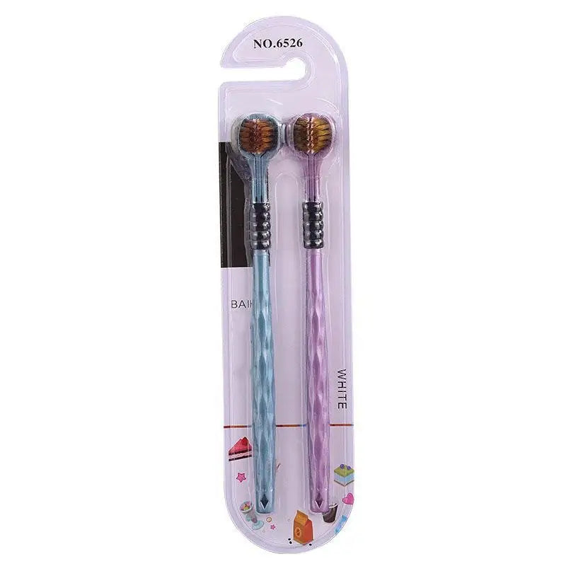 2-Pack 3D Three-Sided Toothbrush with Tongue Scraper 360°