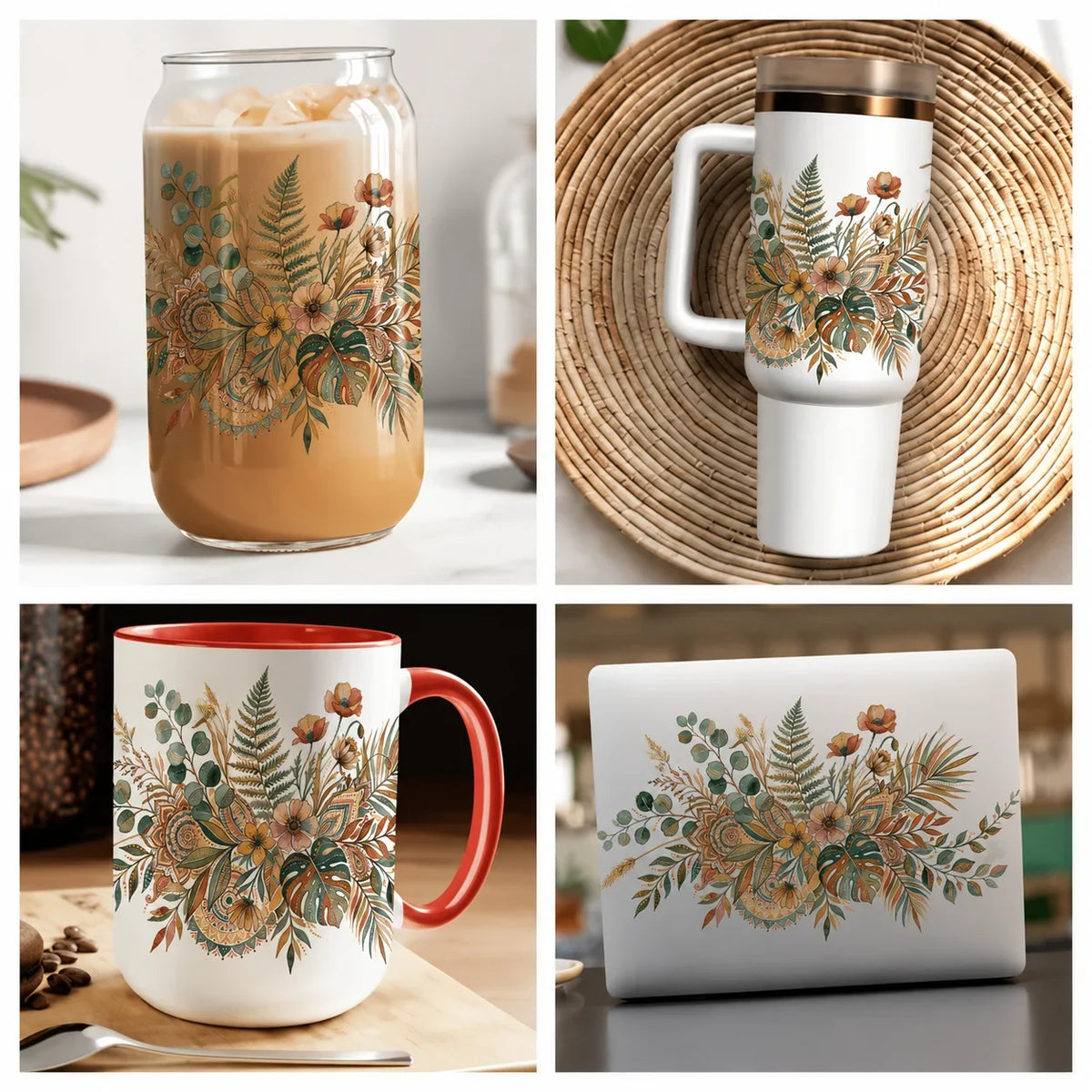 Boho Botanical UV DTF Transfer Sticker | Waterproof Floral Decal