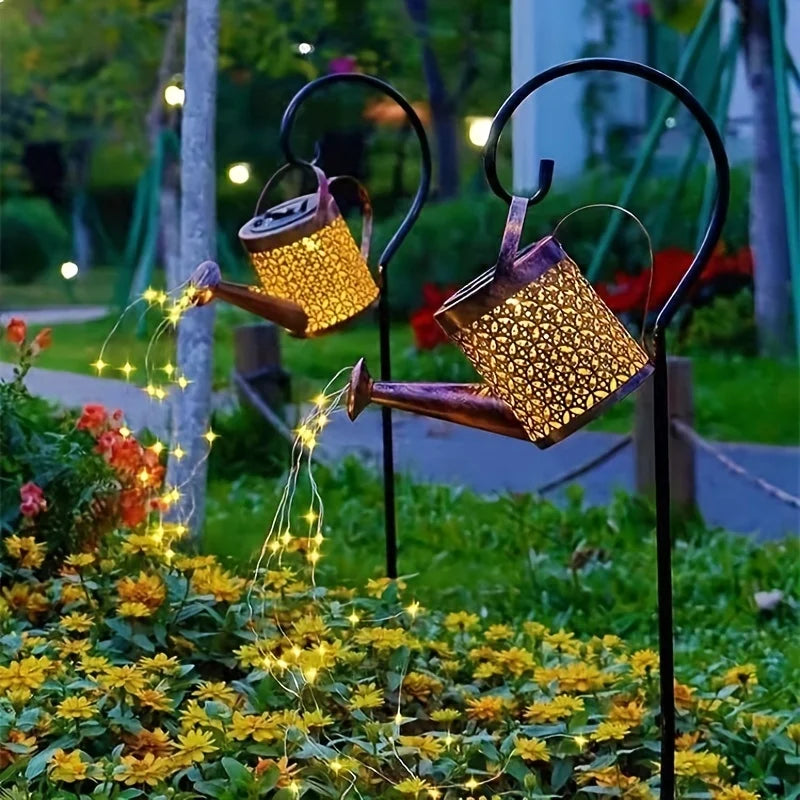 Solar Watering Can LED Garden Light | Retro Iron Stake Decor