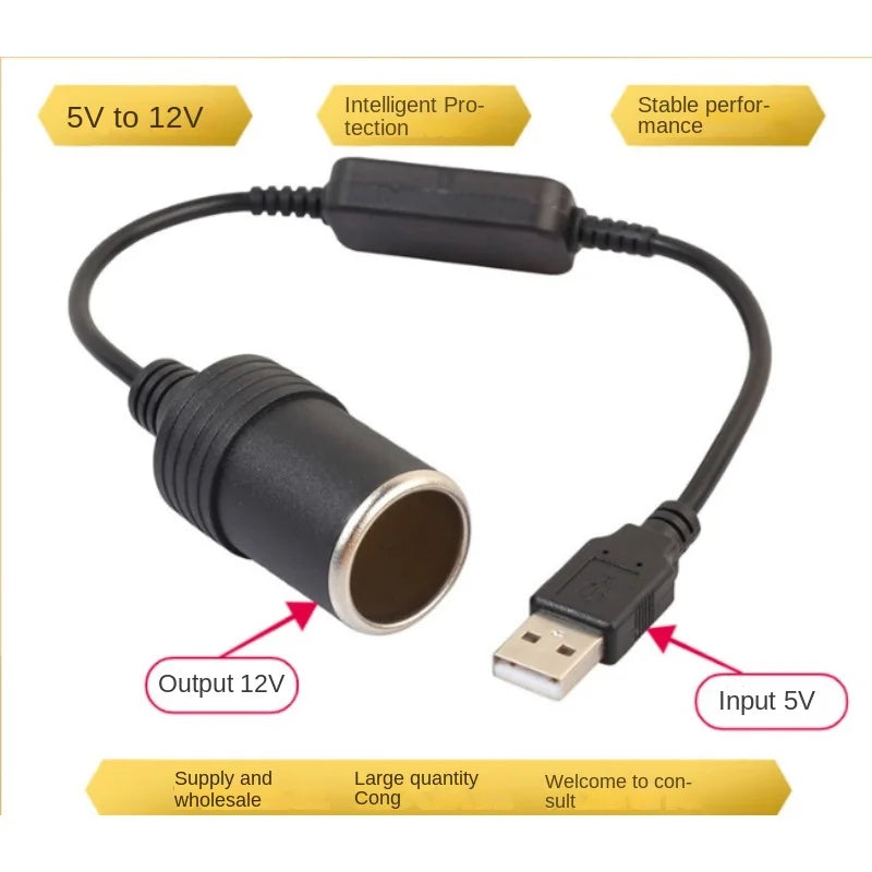 USB to 12V Cigarette Lighter Socket Adapter – 5V 2A Converter