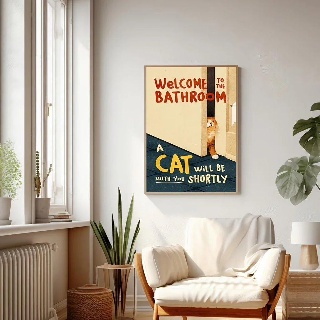 "The Cat Will Be Here Soon" Funny Cat Canvas Wall Art