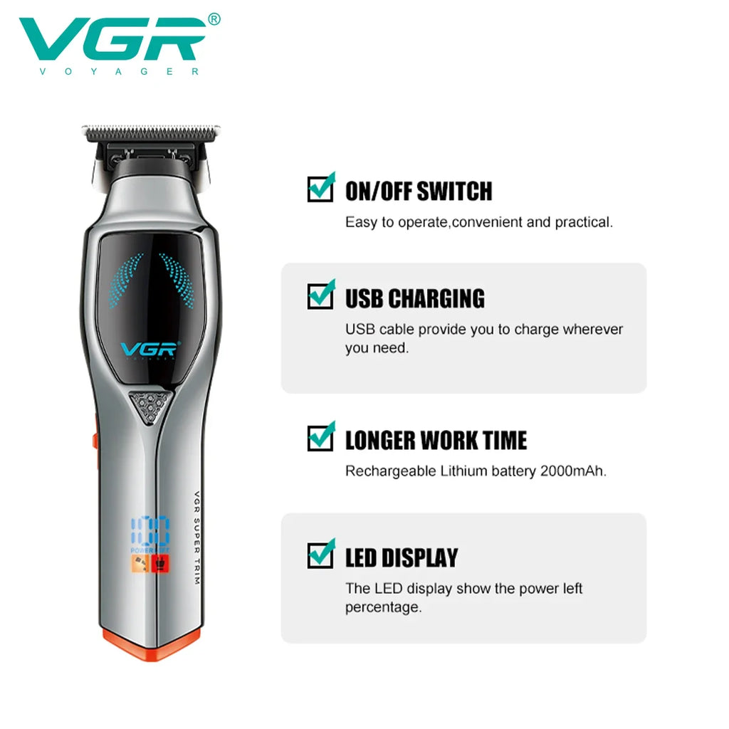 VGR V-187 Cordless Hair Clipper | LED Display, USB Charging