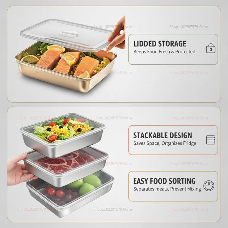 Stainless Steel Airtight Food Storage Containers with Lids – Set of 3