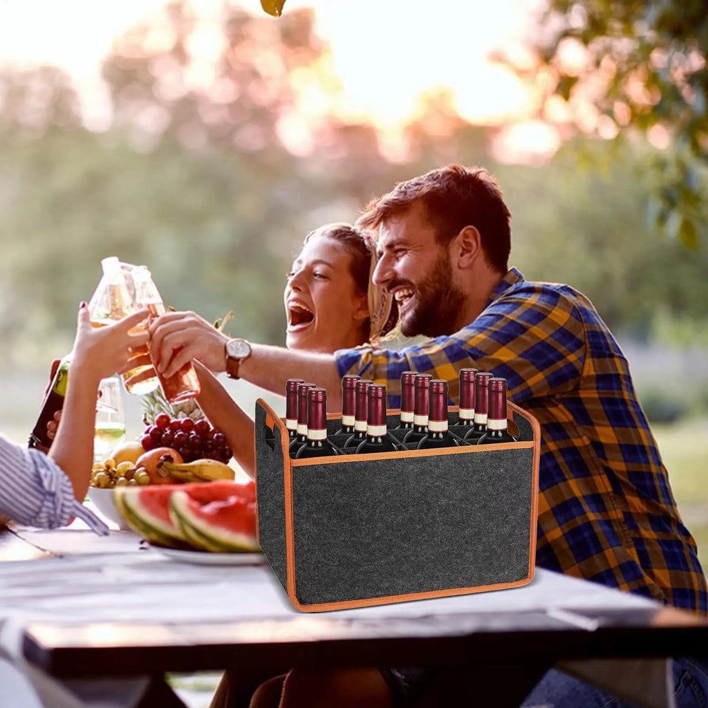 12-Bottle Felt Wine Carrier Bag with Dividers & Handle