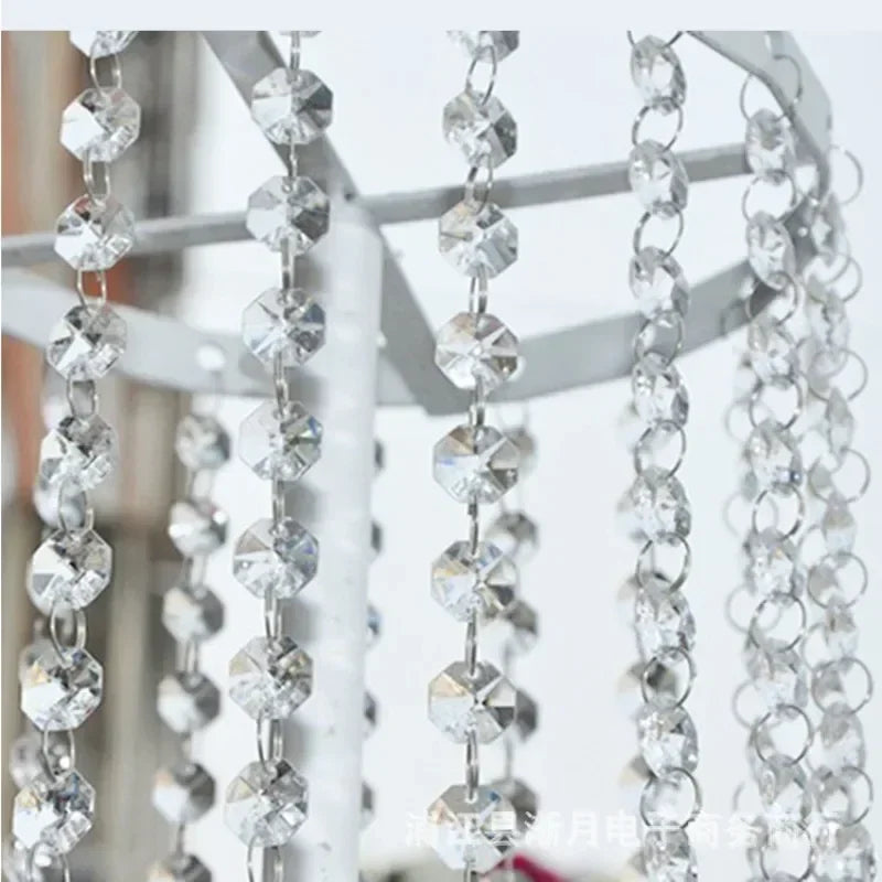 Long Octagon Beads Silver Rings Hooks Crystal Chandelier Chain
