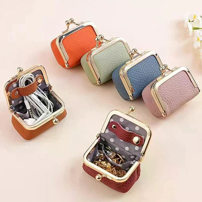 Genuine Leather Kiss Lock Coin Purse | Mini Square Wallet