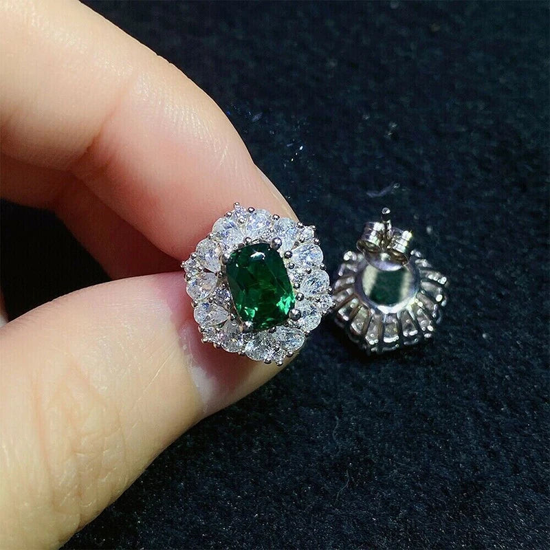 Huitan Hexagonal CZ Stud Earrings – Green & White Zirconia