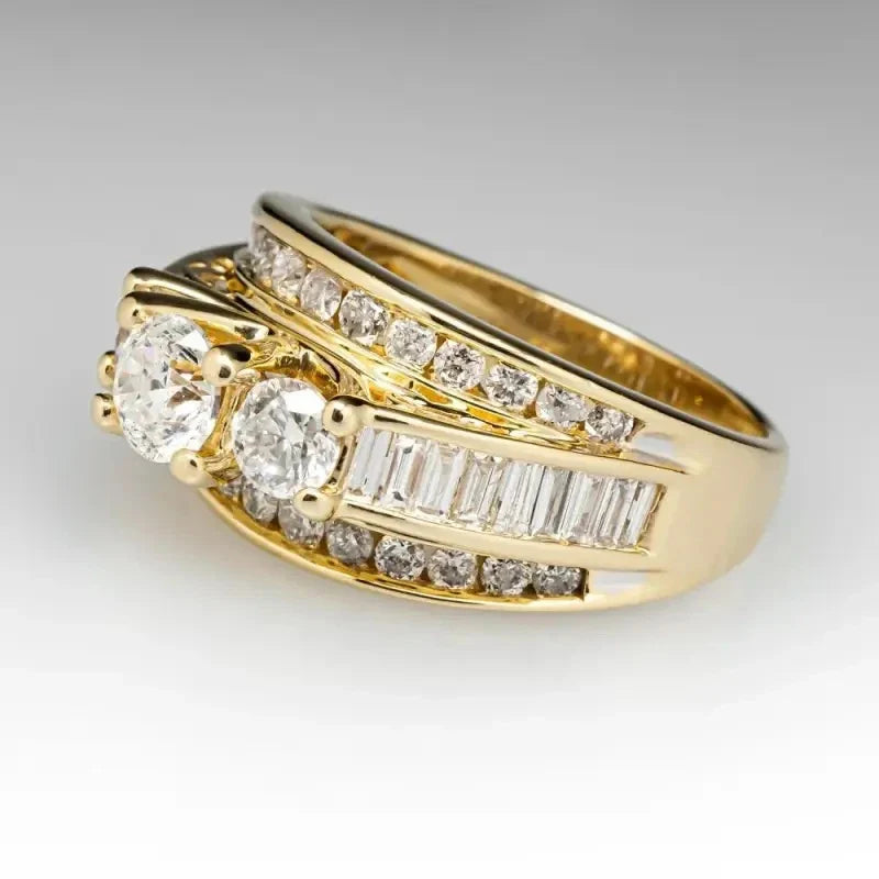 Huitan Women's CZ Engagement Ring – Brass Wedding Band T0954