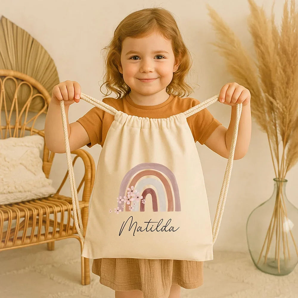 Personalized Kids Rainbow Drawstring Gym Bag | Custom Name Gift