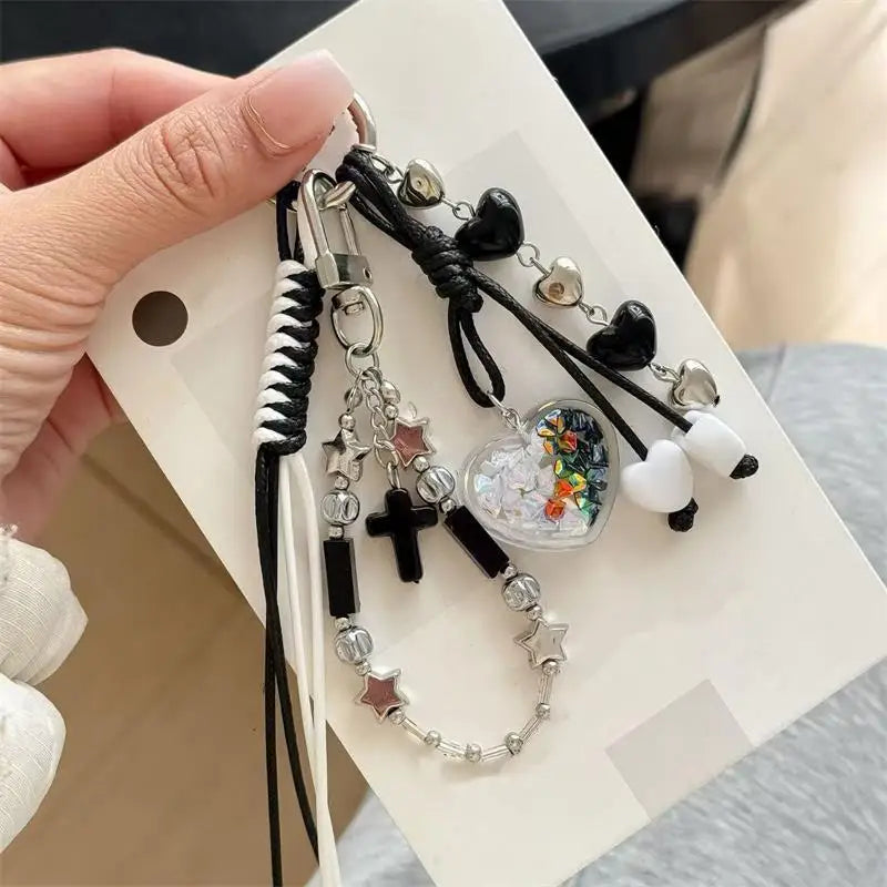 Braided Rope Bow Bead Fluffy Ball Keychain Charm | Girls Gift