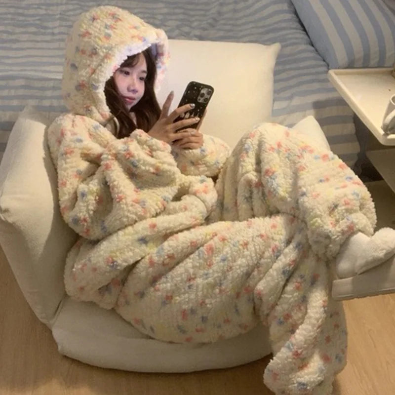 Women's Hooded Fleece Onesie Pajamas | Cartoon Print Sleepwear