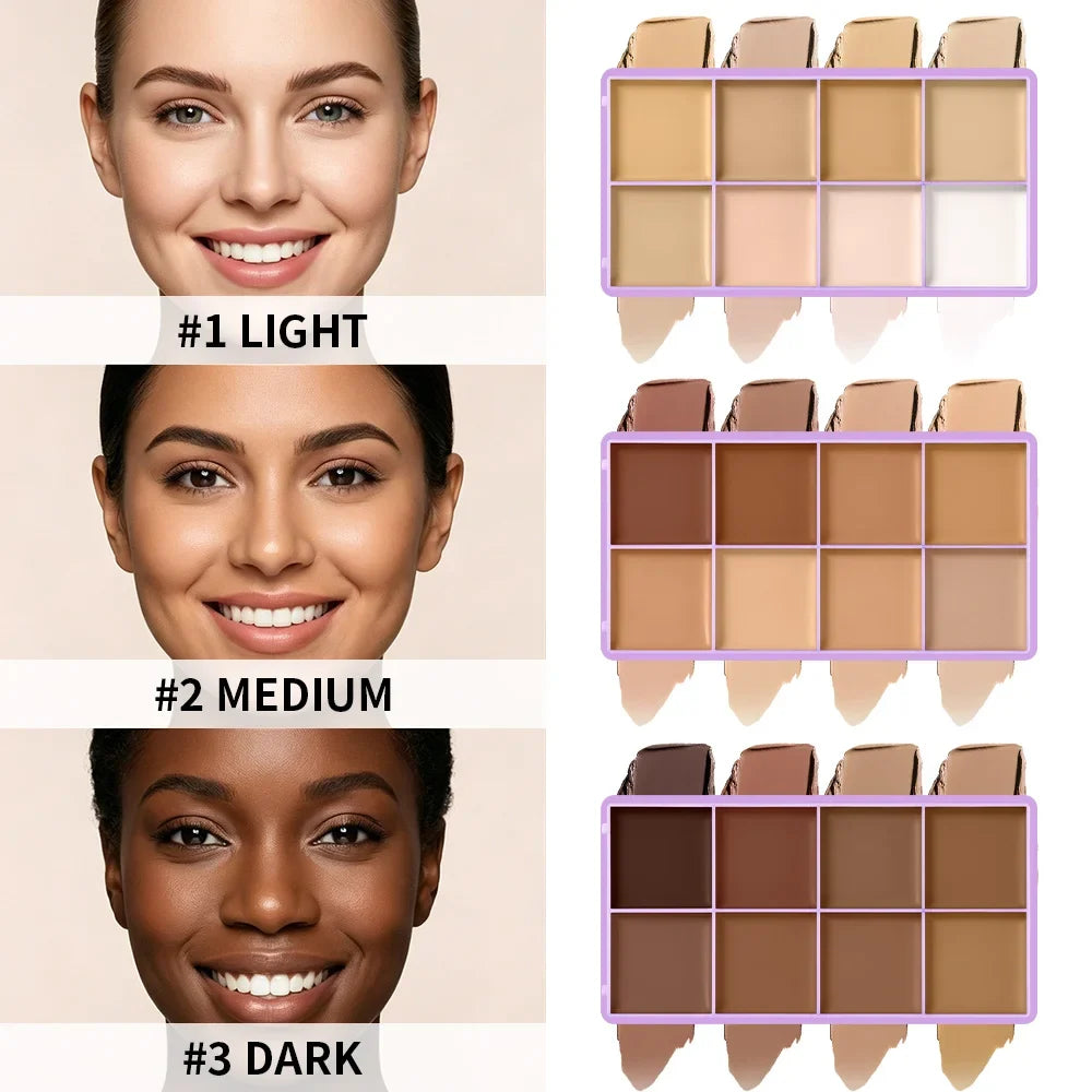 8-Shade Matte Cream Concealer Palette – Full Coverage, Waterproof