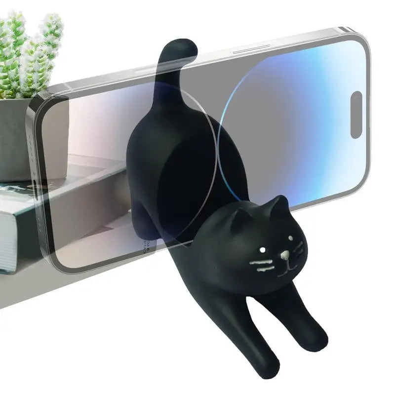 Cute Cat Phone Holder Animal Desk Resin Stand Stretching Figurine