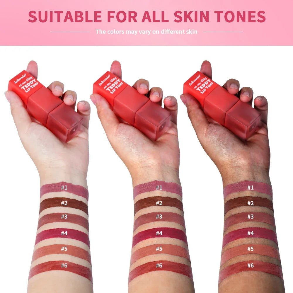 Teddy Tint Lip Stain – 12H Matte Waterproof Lip Gloss 6 Shades