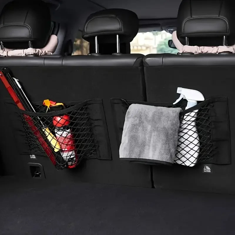 Black Mesh Car Trunk Organizer – Double-Layer Storage Box