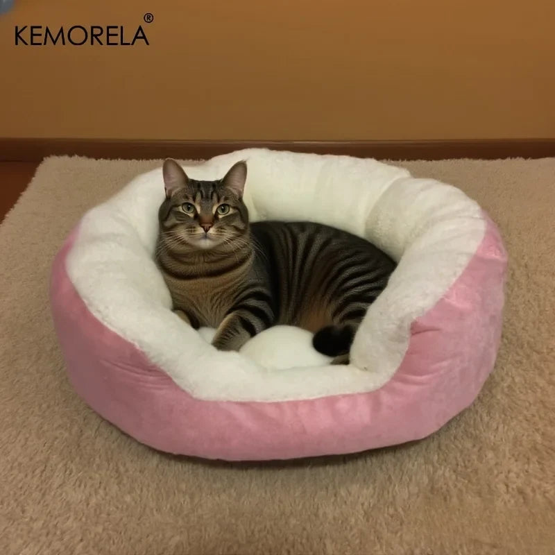 KEMORELA Plush Pet Bed with Backrest – Cat & Small Dog Bed