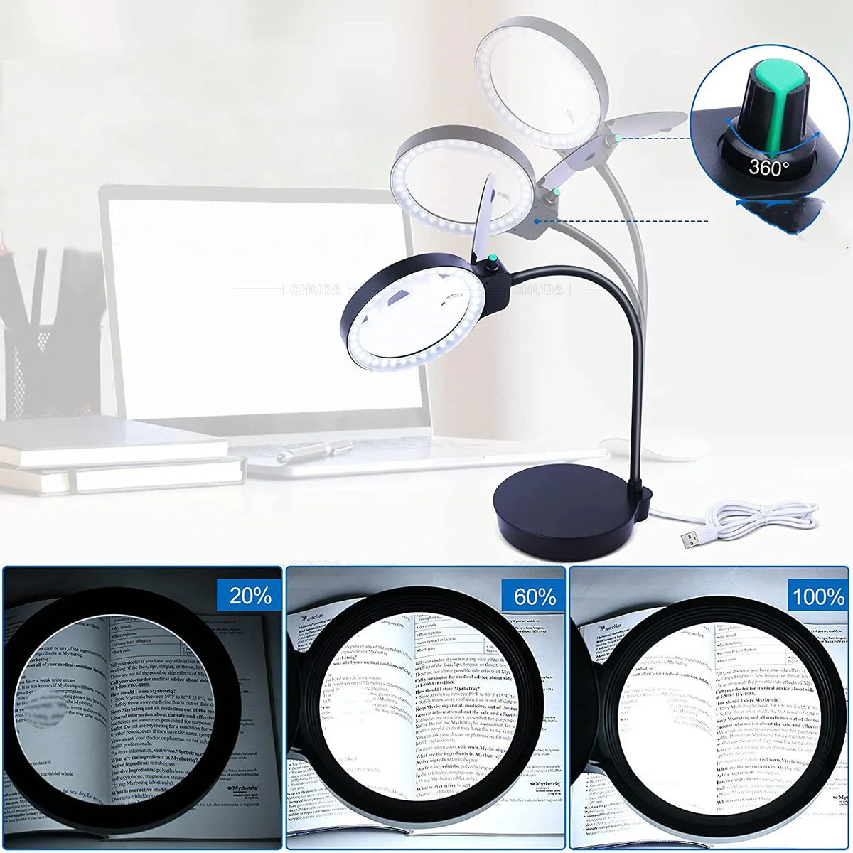 LED Illuminated Magnifying Desk Lamp – 36 LED USB Magnifier