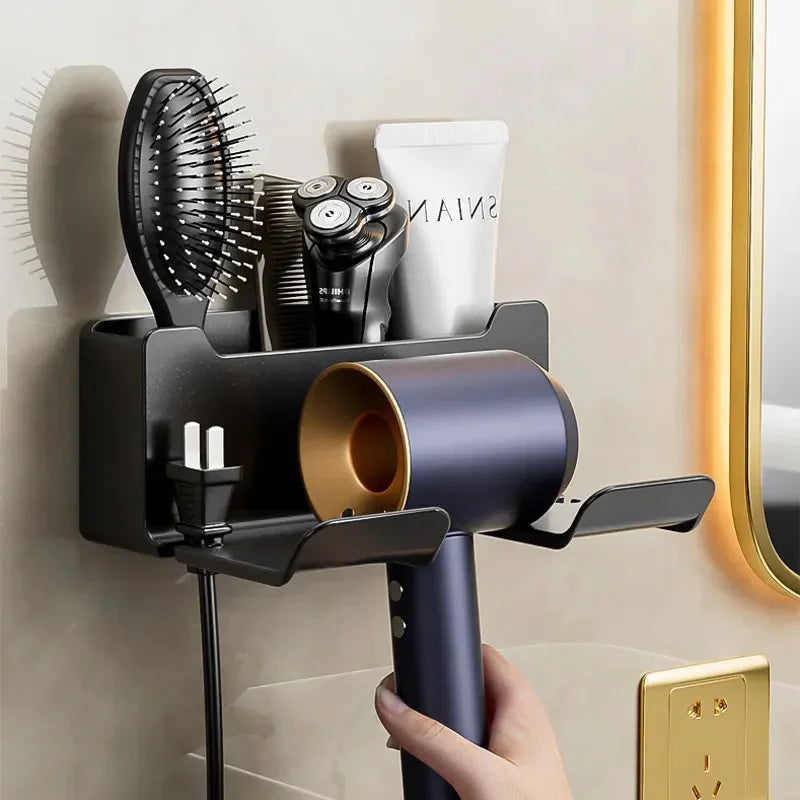 Wall-Mount Hair Dryer Holder & Straightener Stand Organizer