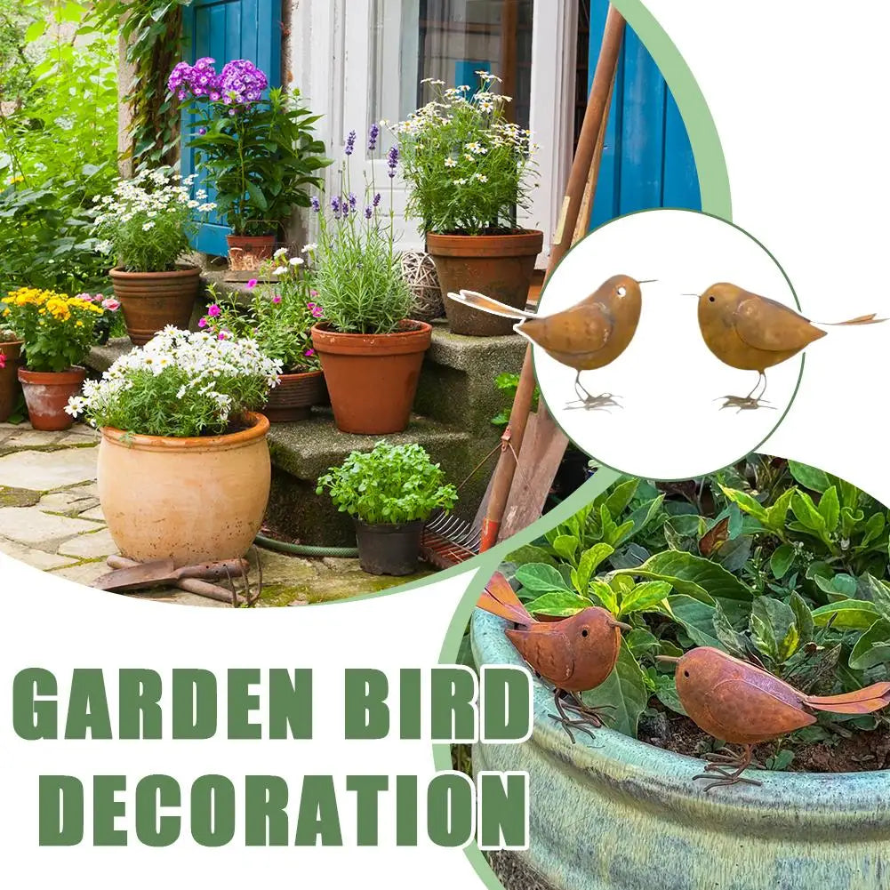 Retro Metal Bird Garden Sculptures – Iron Art Decor Set of 2