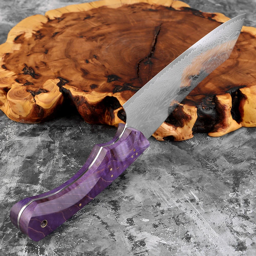 XITUO 7-Inch Damascus Santoku Knife – Purple Wood Handle