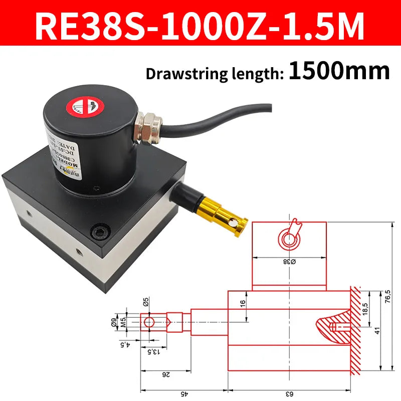 E38S Rope Pull Encoder 5-24V NPN 600/1000PPR Distance Sensor