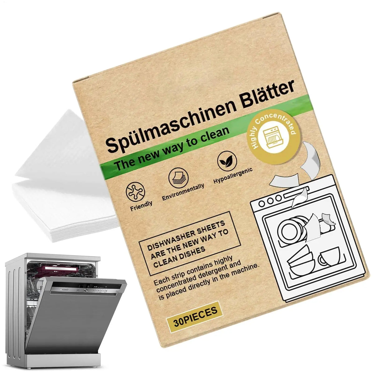 Natural Dishwasher Cleaning Sheets 30-Pack | Eco Strip Pods